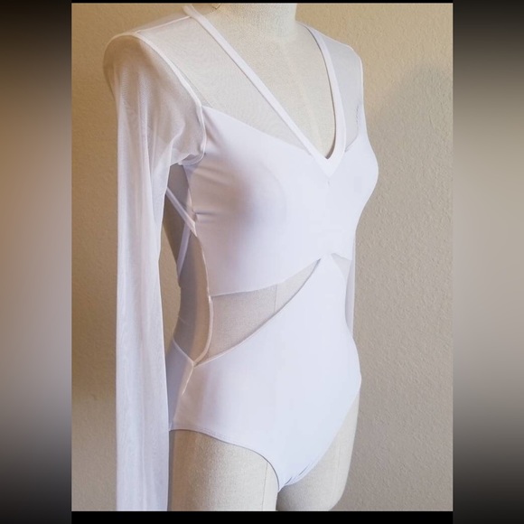 White mesh ballet leotard by Taylored Dancewear S - Picture 5 of 6